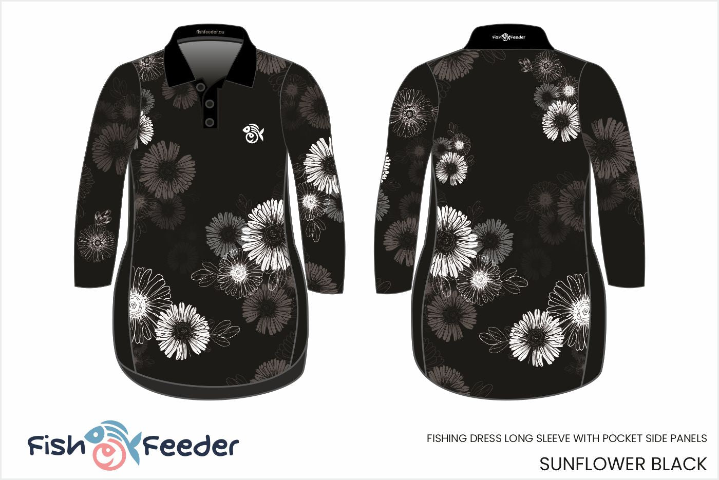 Girls Sunflower Black Fishing Dress - Long Sleeve
