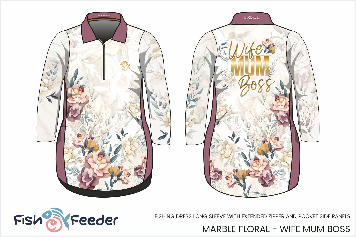 Wife Mum Boss Marble Floral Dress - Long Sleeve