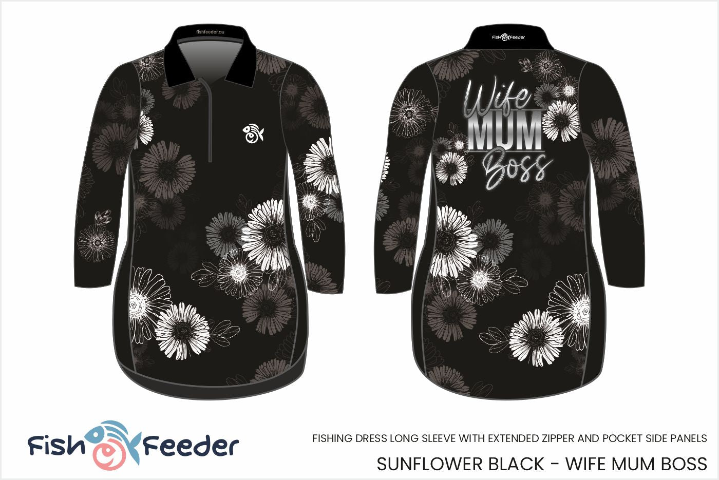 Wife Mum Boss Sunflower Black Dress - Long Sleeve