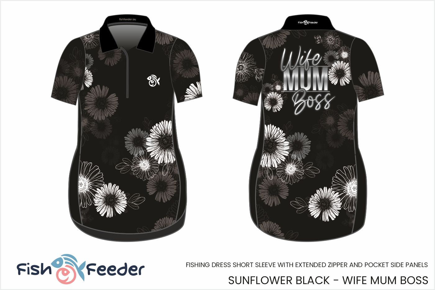 Wife Mum Boss Sunflower Black Dress - Short Sleeve