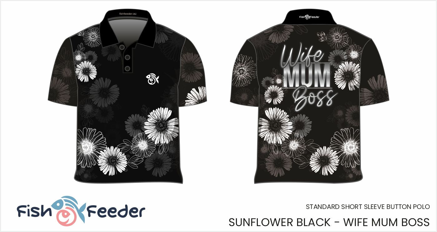Wife Mum Boss Sunflower Black Shirt - Short Sleeve