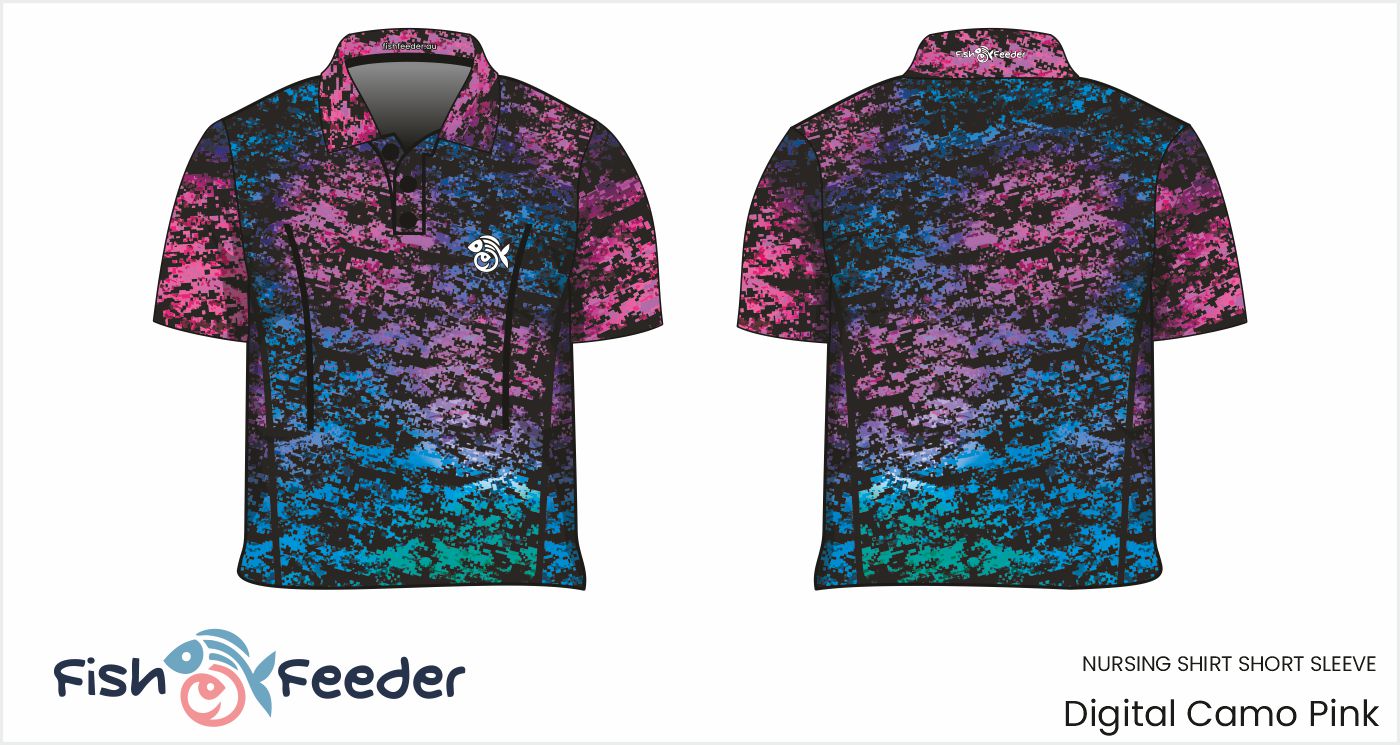 Multicoloured digital camo print polo shirt with nursing zips
