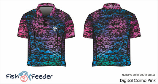 Multicoloured digital camo print polo shirt with nursing zips