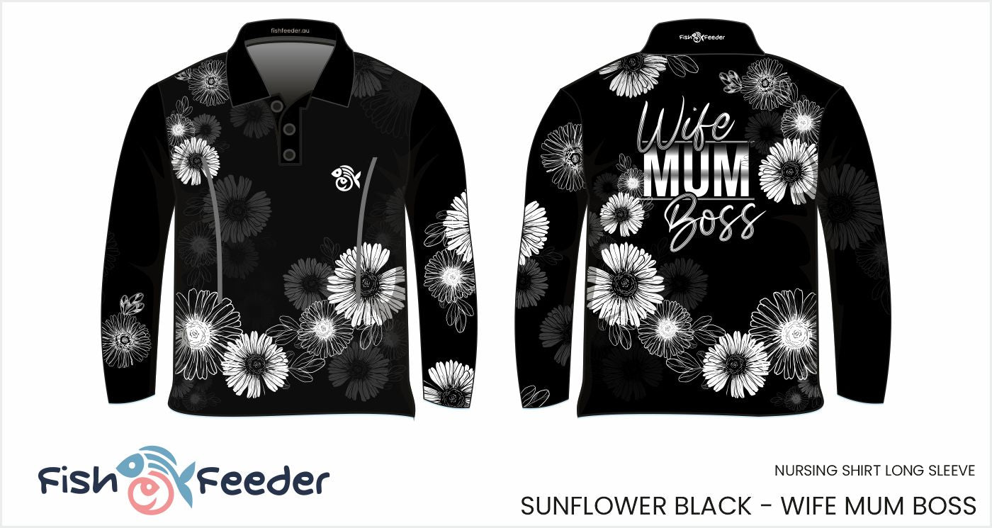 Wife Mum Boss Sunflower Black Shirt - Long Sleeve