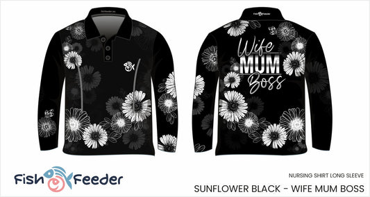 Wife Mum Boss Sunflower Black Shirt - Long Sleeve