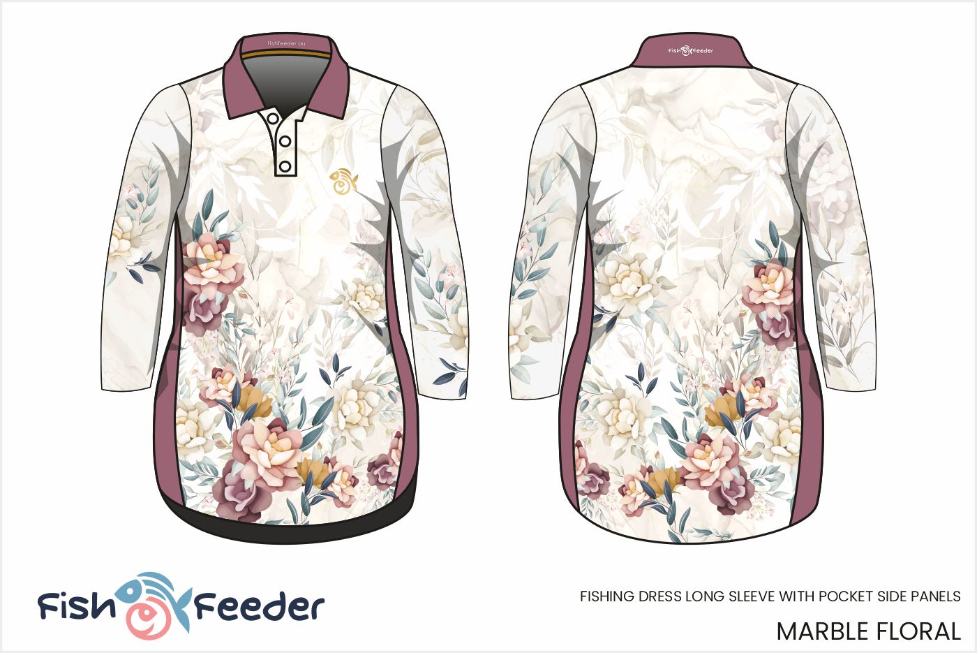 Girls Marble Floral Fishing Dress - Long Sleeve