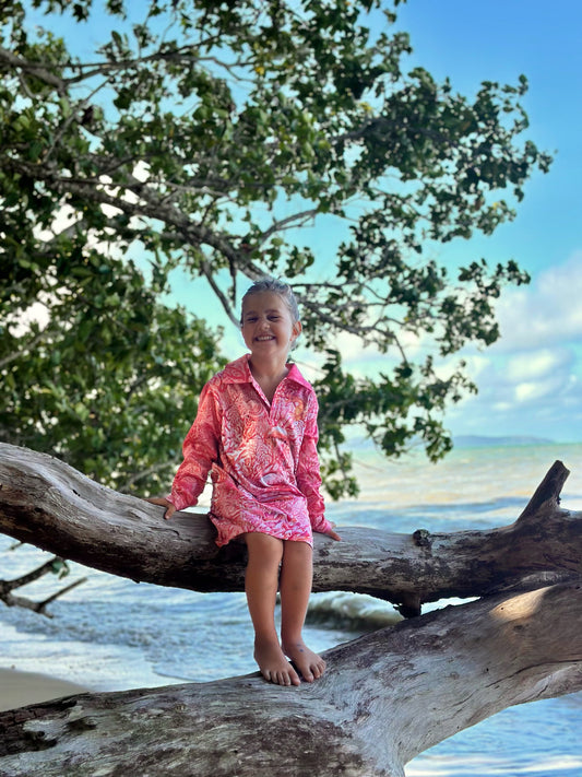 Girls Coral Chic Fishing Dress - Long Sleeve