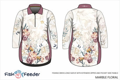 Marble Floral Fishing Dress - Long Sleeve