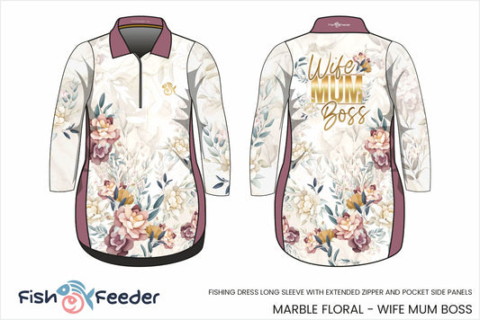 Wife Mum Boss Marble Floral Dress - Long Sleeve