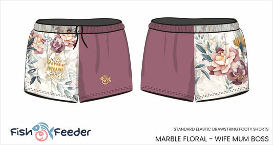Wife Mum Boss Marble Floral Fashion Footy Fishing Shorts