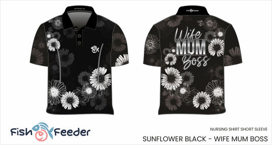 Wife Mum Boss Sunflower Black Shirt - Short Sleeve