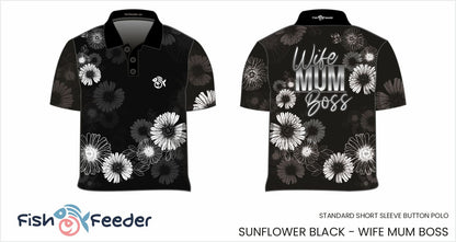 Wife Mum Boss Sunflower Black Shirt - Short Sleeve